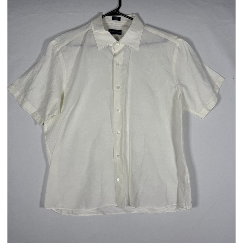 Peter Millar Shirt Mens XL White Floral Gull Linen Blend Sport Short Sleeve